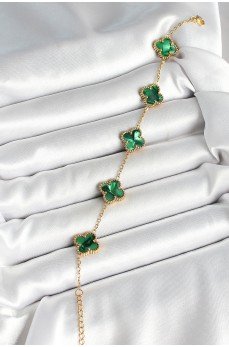 316L Çelik Sedefli Zümrüt Yeşil Gold Renk Yonca Kadın Bileklik 316L Çelik Sedefli Zümrüt Yeşil Gold Renk Yonca Kadın Bileklik