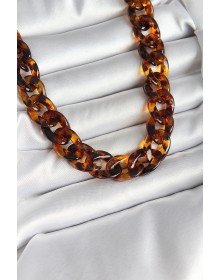 Leopar Desenli Mika Kalın Zincir Kadın Kolye