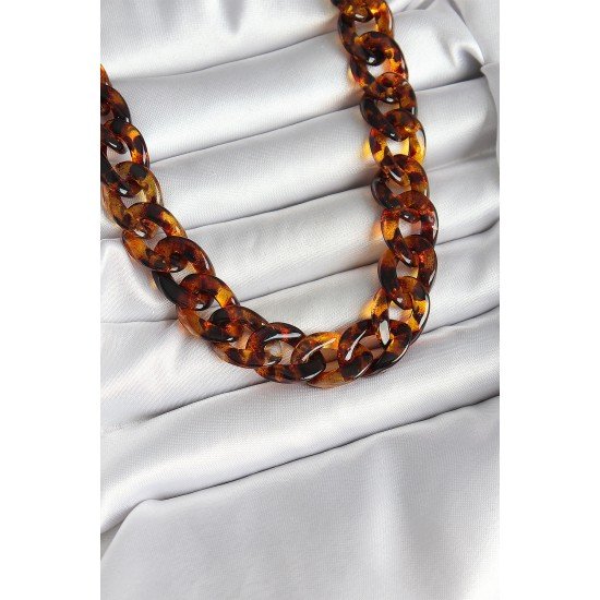 Leopar Desenli Mika Kalın Zincir Kadın Kolye