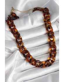 Leopar Desenli Mika Kalın Zincir Kadın Kolye