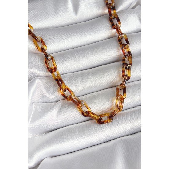 Leopar Desenli Mika Zincir Kadın Kolye