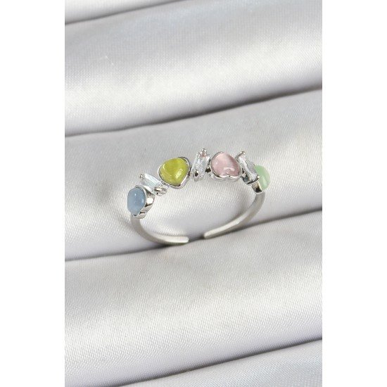 Pirinç Sıralı Kalp Figürlü Zirkon Taşlı Gümüş Renk Ayarlanabilir Kadın Yüzük Pirinç Sıralı Kalp Figürlü Zirkon Taşlı Gümüş Renk Ayarlanabilir Kadın Yüzük