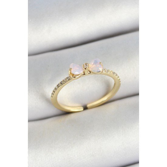 Pirinç Fiyonk Figürlü Zirkon Taşlı Gold Renk Ayarlanabilir Kadın Yüzük