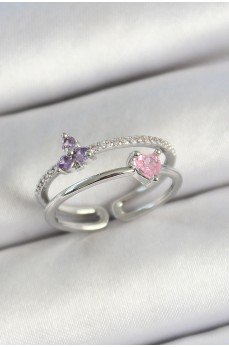 Pirinç Kalp Ve Çiçek Figürlü Zirkon Taşlı Gümüş Renk Ayarlanabilir Kadın Yüzük Pirinç Kalp Ve Çiçek Figürlü Zirkon Taşlı Gümüş Renk Ayarlanabilir Kadın Yüzük