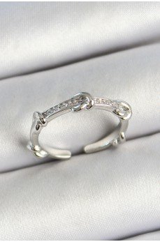 Pirinç Düğüm Figürlü Zirkon Taşlı Gümüş Renk Ayarlanabilir Kadın Yüzük