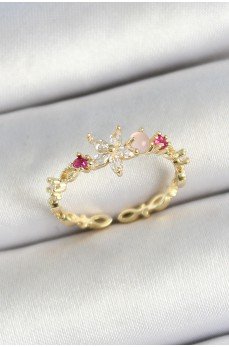 Pirinç Papatya Figürlü Zirkon Taşlı Gold Renk Ayarlanabilir Kadın Yüzük