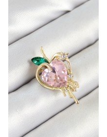 Pembe Ve Yeşil Zirkon Taşlı 3D Eriyen Kalp Figürlü Gold Renk Kadın Broş