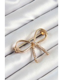 Zirkon Taş Detaylı 3D Fiyonk Figürlü Gold Renk Kadın Broş