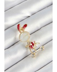 Zirkon Taş Detaylı Kırmızı 3D Scooter Süren Tavşan Kız Figürlü Gold Renk Kadın Broş