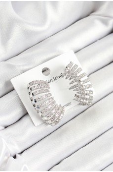 Pirinç Zirkon Taşlı Çoklu Görünümlü Model Gümüş Renk Kadın Küpe