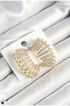 Pirinç Zirkon Taşlı Çoklu Görünümlü Model Gold Renk Kadın Küpe