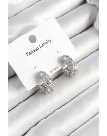 Pirinç Zirkon Taşlı Halka Model Gümüş Renk Kadın Küpe