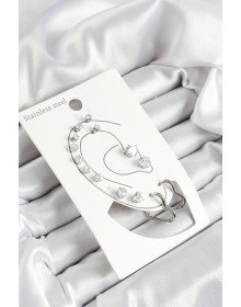 316L Çelik Kalp Figürlü Ve Zirkon Taşlı Gümüş Renk 7'li Çift Kadın Küpe Set