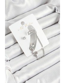 Pirinç Yılan Figürlü Zirkon Taşlı Gümüş Renk 3'lü Kıkırdak Kadın Küpe Set