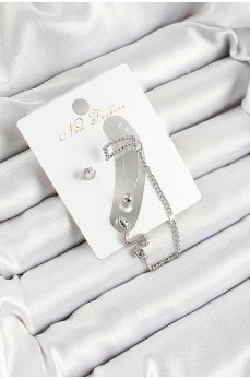 Pirinç Yılan Figürlü Zirkon Taşlı Gümüş Renk 3'lü Kıkırdak Kadın Küpe Set