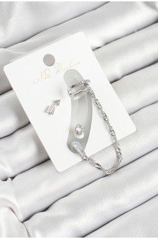 Pirinç Ok Figürlü Zirkon Taşlı Gümüş Renk 3'lü Kıkırdak Kadın Küpe Set Pirinç Ok Figürlü Zirkon Taşlı Gümüş Renk 3'lü Kıkırdak Kadın Küpe Set