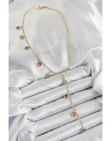 Pirinç Asorti Kalp Model Gold Renk Zirkon Taşlı Y Kolye