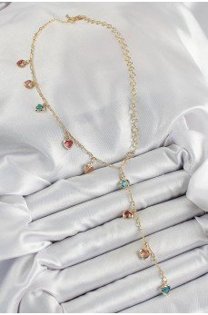 Pirinç Asorti Kalp Model Gold Renk Zirkon Taşlı Y Kolye