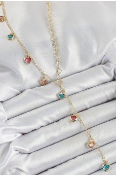 Pirinç Asorti Kalp Model Gold Renk Zirkon Taşlı Y Kolye