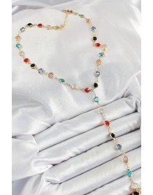 Pirinç Asorti Model Gold Renk Zirkon Taşlı Y Kolye