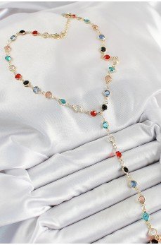 Pirinç Asorti Model Gold Renk Zirkon Taşlı Y Kolye