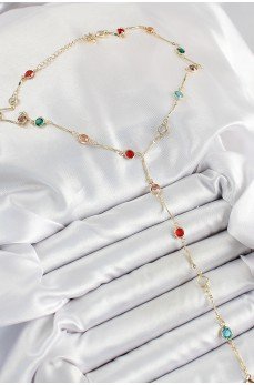 Pirinç Asorti Model Gold Renk Zirkon Taşlı Y Kolye