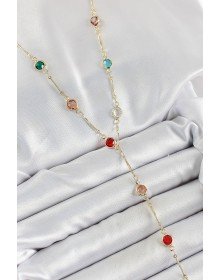 Pirinç Asorti Model Gold Renk Zirkon Taşlı Y Kolye