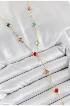 Pirinç Asorti Model Gold Renk Zirkon Taşlı Y Kolye