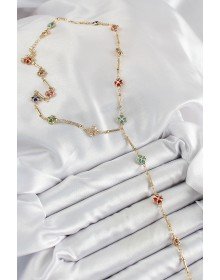 Pirinç Asorti Kalpli Yonca Model Gold Renk Zirkon Taşlı Y Kolye