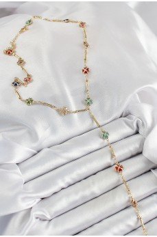 Pirinç Asorti Kalpli Yonca Model Gold Renk Zirkon Taşlı Y Kolye