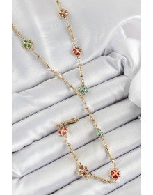 Pirinç Asorti Kalpli Yonca Model Gold Renk Zirkon Taşlı Y Kolye