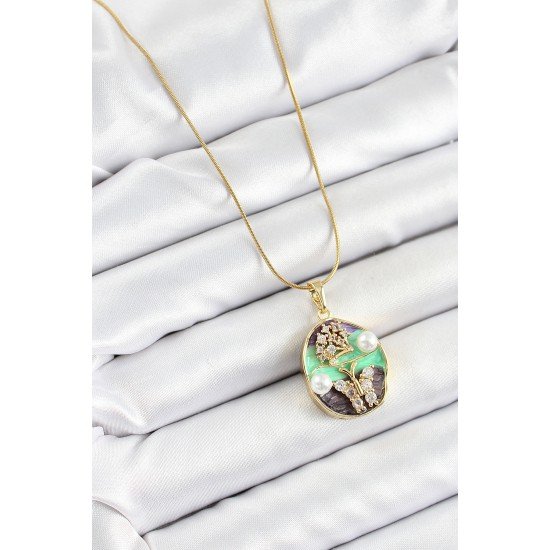 316L Çelik Zincir Zirkon Taşlı Yeşil Mor Sanatsal Portre İnci Detaylı Ağaç Ve Kelebek Figürlü Model Gold Renk Kadın Kolye 316L Çelik Zincir Zirkon Taşlı Yeşil Mor Sanatsal Portre İnci Detaylı Ağaç Ve Kelebek Figürlü Model Gold Renk Kadın Kolye