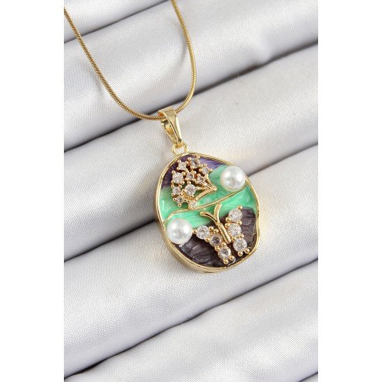 316L Çelik Zincir Zirkon Taşlı Yeşil Mor Sanatsal Portre İnci Detaylı Ağaç Ve Kelebek Figürlü Model Gold Renk Kadın Kolye 316L Çelik Zincir Zirkon Taşlı Yeşil Mor Sanatsal Portre İnci Detaylı Ağaç Ve Kelebek Figürlü Model Gold Renk Kadın Kolye
