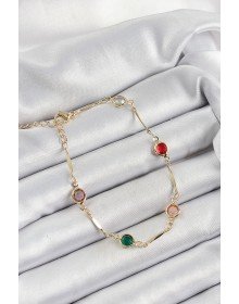 Pirinç Asorti Model Gold Renk Zirkon Taşlı Kadın Bileklik