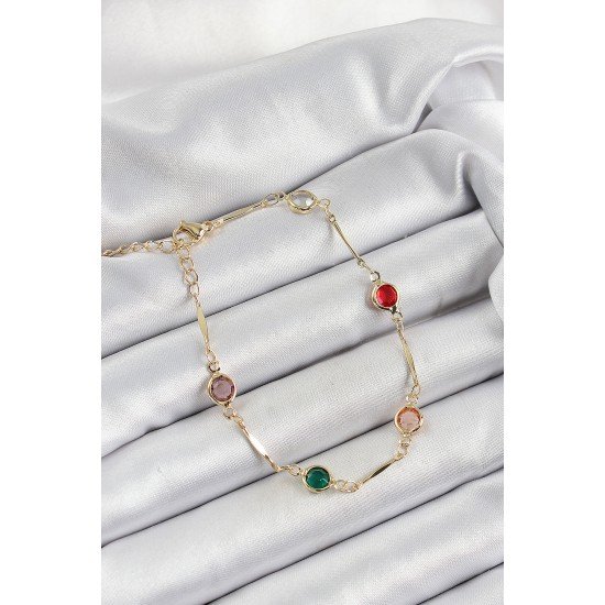 Pirinç Asorti Model Gold Renk Zirkon Taşlı Kadın Bileklik