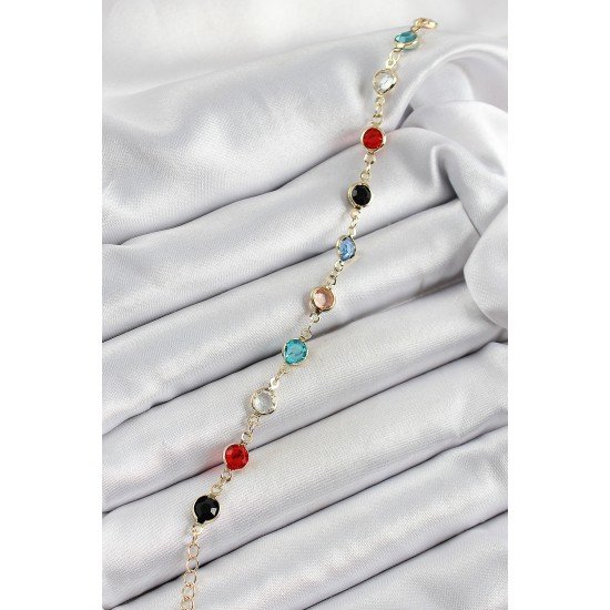 Pirinç Asorti Model Gold Renk Zirkon Taşlı Kadın Bileklik