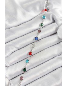 Pirinç Gümüş Renk Karışık Renk Zirkon Taşlı Kadın Bileklik