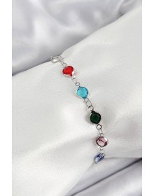 Pirinç Gümüş Renk Karışık Renk Zirkon Taşlı Kadın Bileklik