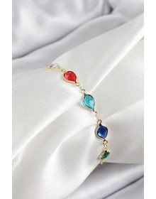 Pirinç Gold Renk Karışık Renk Damla Zirkon Taşlı Kadın Bileklik