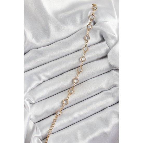 Pirinç Gold Renk Zirkon Taşlı Kadın Bileklik