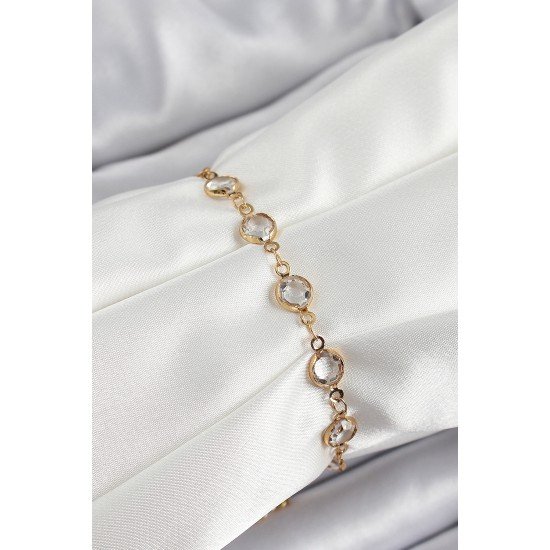 Pirinç Gold Renk Zirkon Taşlı Kadın Bileklik