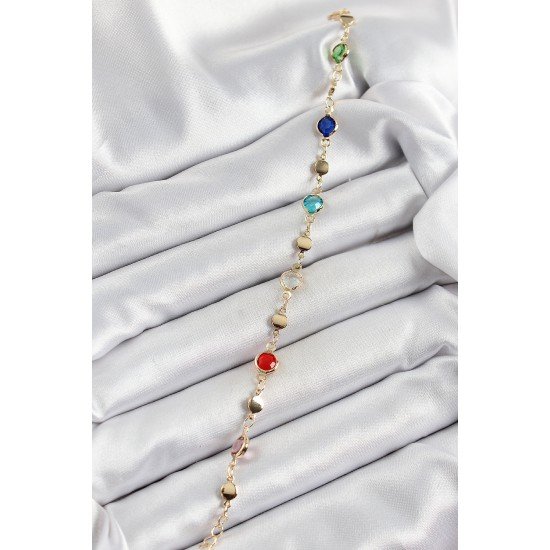 Pirinç Karışık Renk Zirkon Taşlı Gold Renk Kadın Bileklik