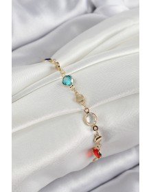 Pirinç Karışık Renk Zirkon Taşlı Gold Renk Kadın Bileklik