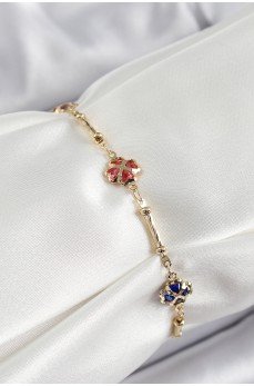 Pirinç Gold Renk Karışık Renk Yonca Zirkon Taşlı Kadın Bileklik