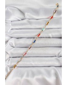 Pirinç Gold Renk Karışık Renkli Kare Zirkon Taşlı Kadın Bileklik