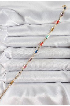 Pirinç Gold Renk Karışık Renkli Kare Zirkon Taşlı Kadın Bileklik