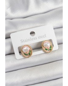 Pirinç Pembe Mineli Lale Figürlü Sanatsal Portre Model Gold Renk Kadın Küpe