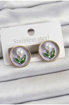Pirinç Mor Mineli Lale Figürlü Sanatsal Portre Model Gold Renk Kadın Küpe Pirinç Mor Mineli Lale Figürlü Sanatsal Portre Model Gold Renk Kadın Küpe