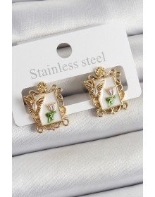 Pirinç Beyaz Mineli Sanatsal Portre Model Gold Renk Kadın Küpe