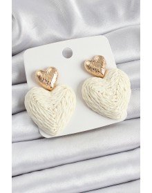 Krem Kalp Figürlü Hasır Örgü Model Gold Renk Kadın Küpe